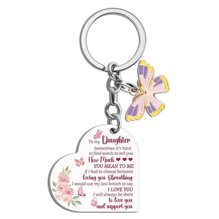 Wholesale Colored stainless steel keychain heart-shaped keychain