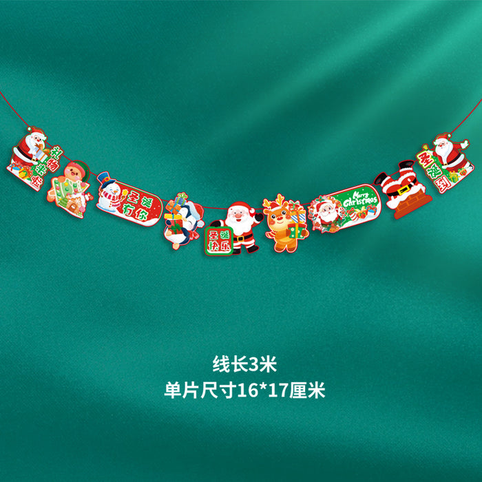 Wholesale Christmas Decorations Christmas Pull Flag Hanging Flag Holiday Banner Party Decoration Paper Cartoon Christmas Pull Flower String Flag