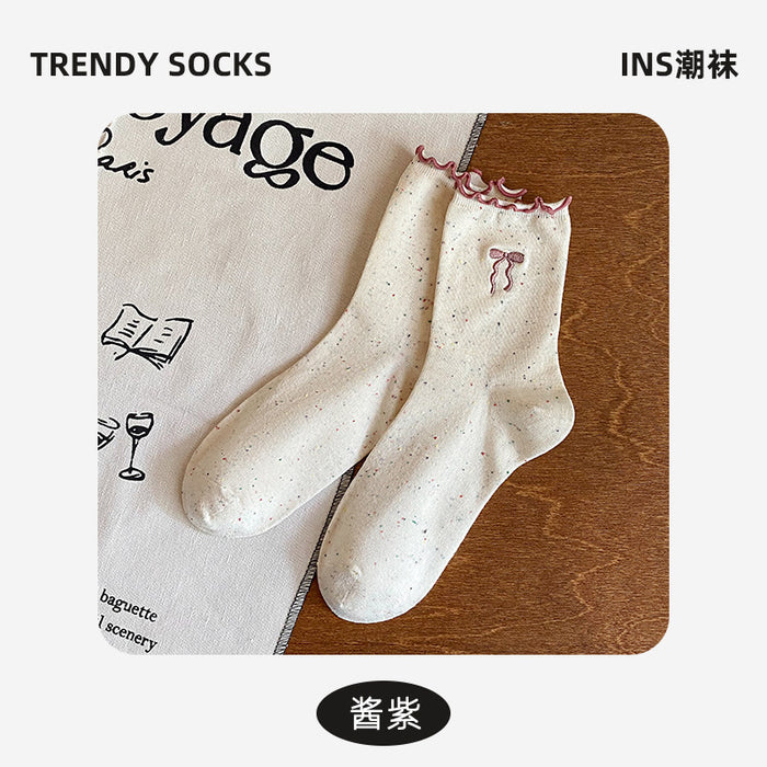 Wholesale Lace bow socks Embroidered mid tube socks Stacked socks