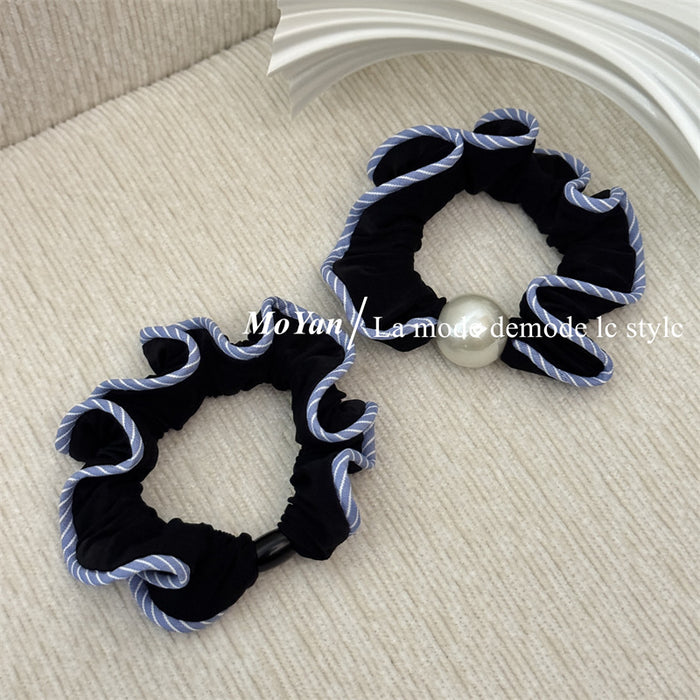 Wholesale Plaid Lace Scrunchie High-End Pearl Bun Hair Tie Ponytail Holder