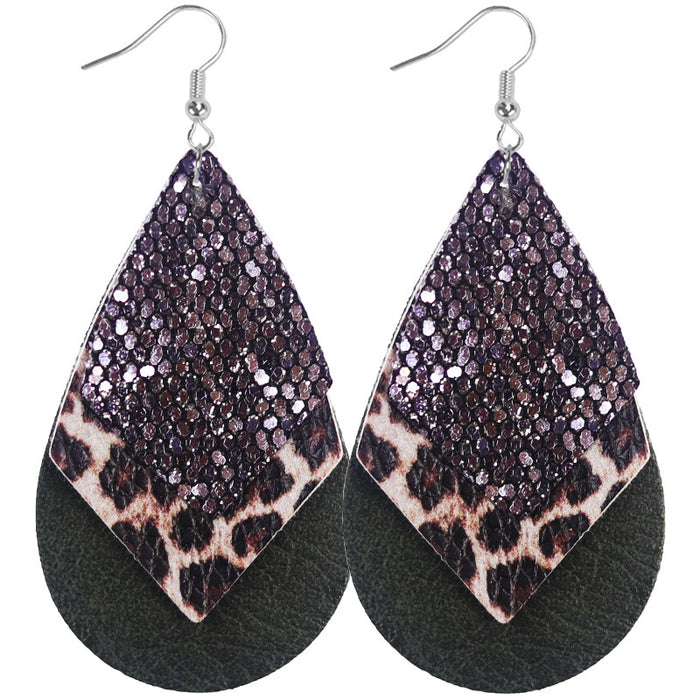 Wholesale Bohemian Style Multi-Layered Classic Leopard Print Sequin Women' s Leather Earrings Available in Multiple Colors