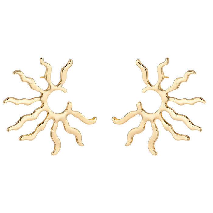 Wholesale Geometric metal sunflower earrings, niche high-end design, retro hollow earrings