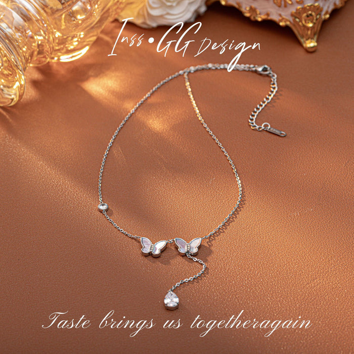 Wholesale Butterfly Titanium Steel Zircon Necklace Fashion Accessory