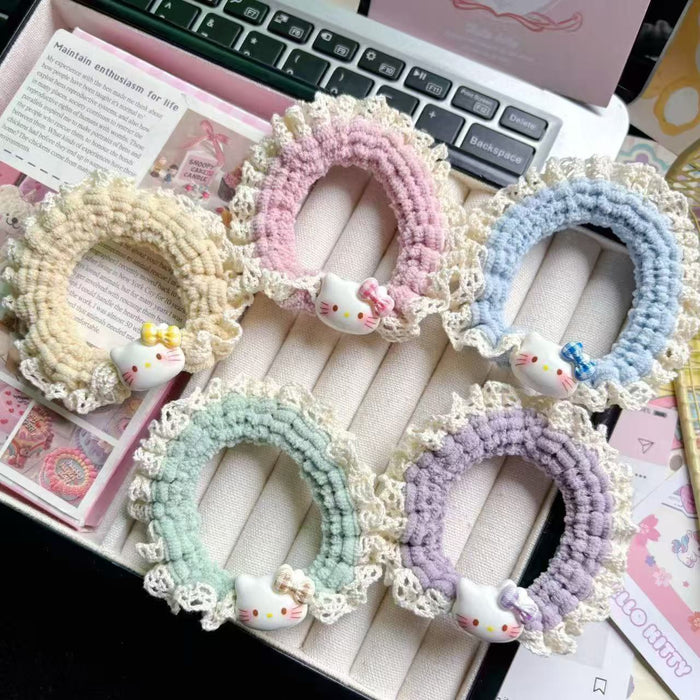 Wholesale Sweet Plaid Butterfly Cat Lace Hair Tie Ponytail Ins Cute Student Hair Accessory