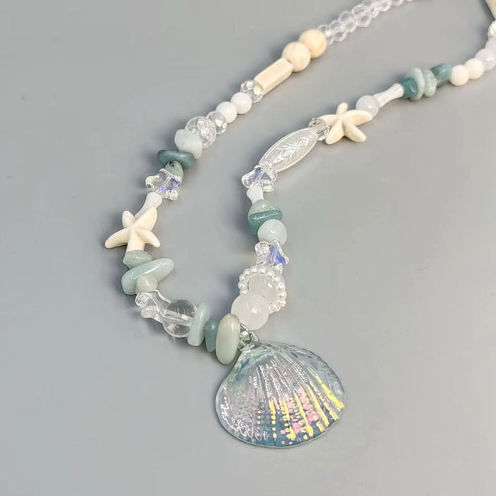 Wholesale Ocean Blue Shell Starfish Pearl Necklace Holiday Style Design  Clavicle Chain Necklace