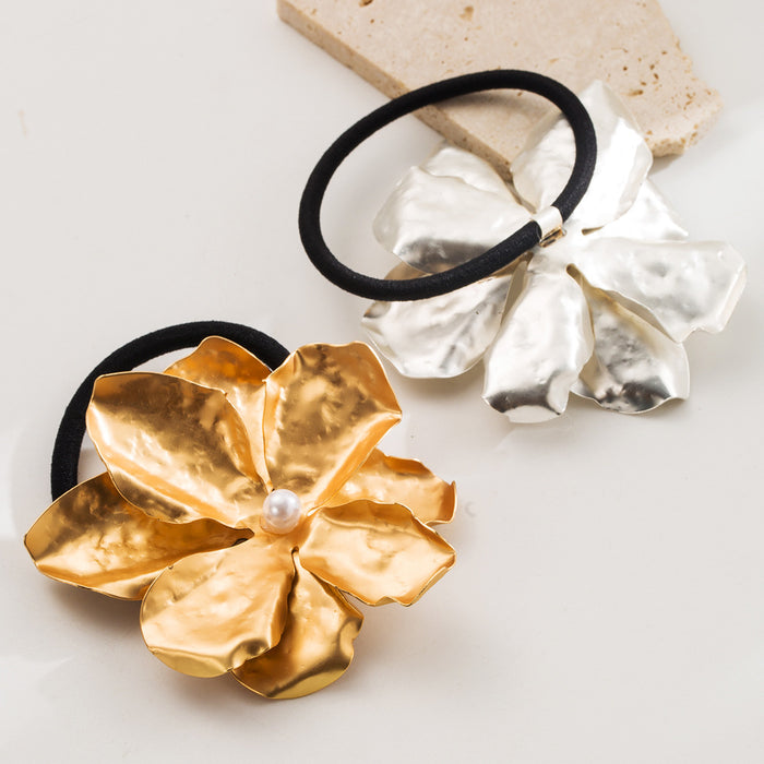 Wholesale flower metal high elastic hair ring sweet flower head rope hair accessories