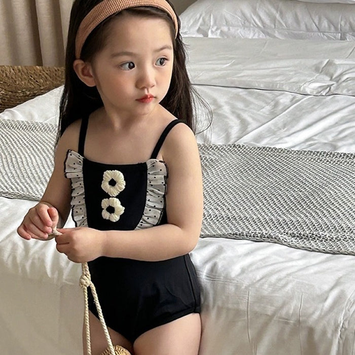 Wholesale Children's Swimwear Girls' Baby Korean One-piece Swimwear Holiday Quick-drying Sling Princess Cute One-piece Swimsuit