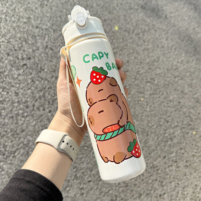 Wholesale  Straw Water Cup Cute Children' s Straw Cup Student Portable Cartoon Water Cup with Lanyard