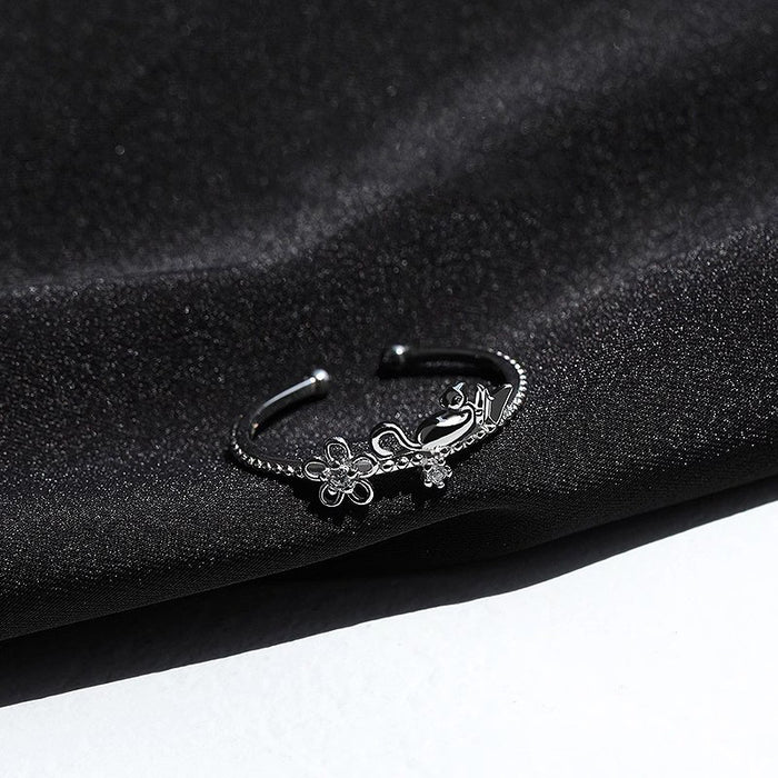 Wholesale Rising Sun Flower Cat Ring Niche Fashion Personalized Light Luxury French Advanced Flash Diamond Finger Ring Open Finger Ring