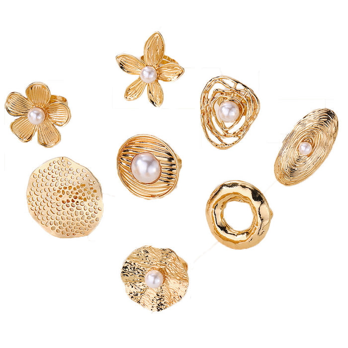 Wholesale Jewelry with exaggerated personality, irregular ring, women's niche pearl flower ring