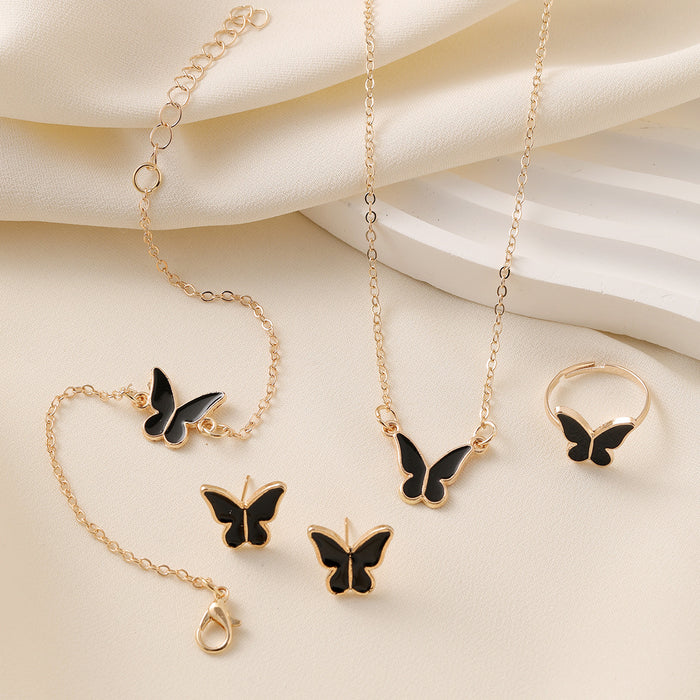 Wholesale Butterfly Drop Glaze Alloy Necklace Set JDC-NE-ChaoK003