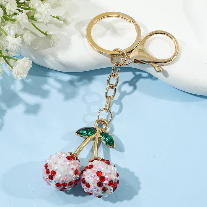 Wholesale Fruit Alloy Rhinestone Cherry Keychain Diamond Cherry Car Bag Pendant