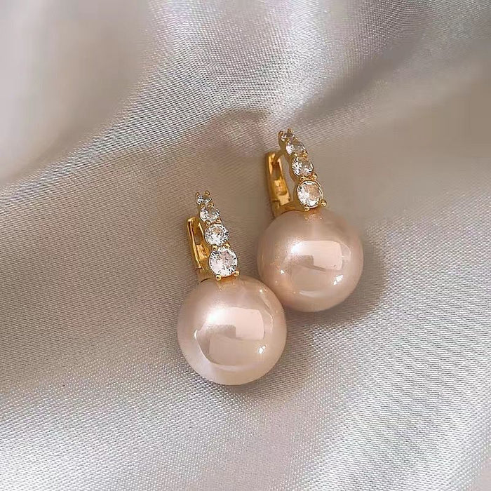 Wholesale New earrings with sparkling diamonds, pink pearl earrings, high-end style, fashionable and versatile earrings