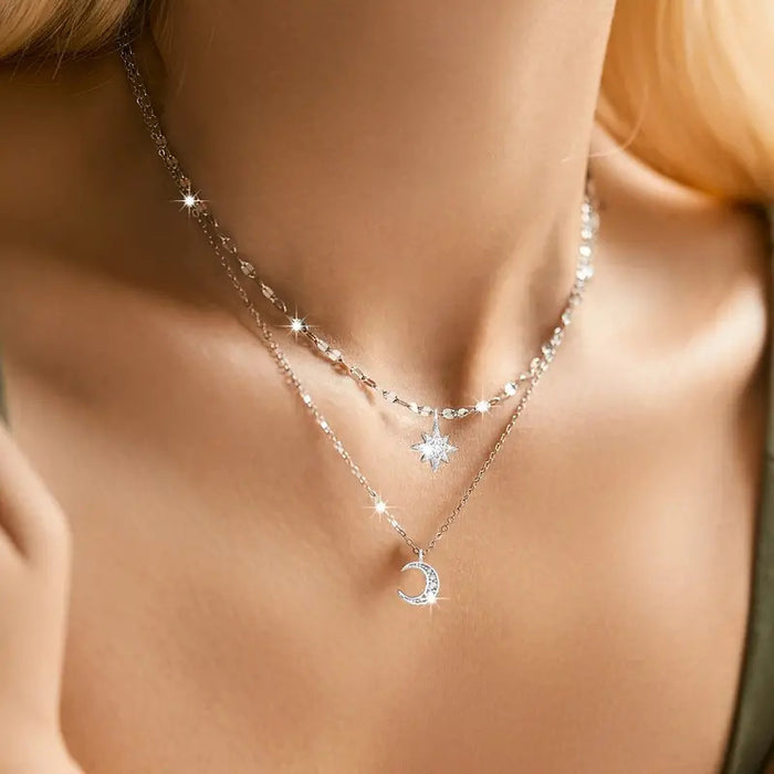 Wholesale Sparkling diamond double layered necklace collarbone chain