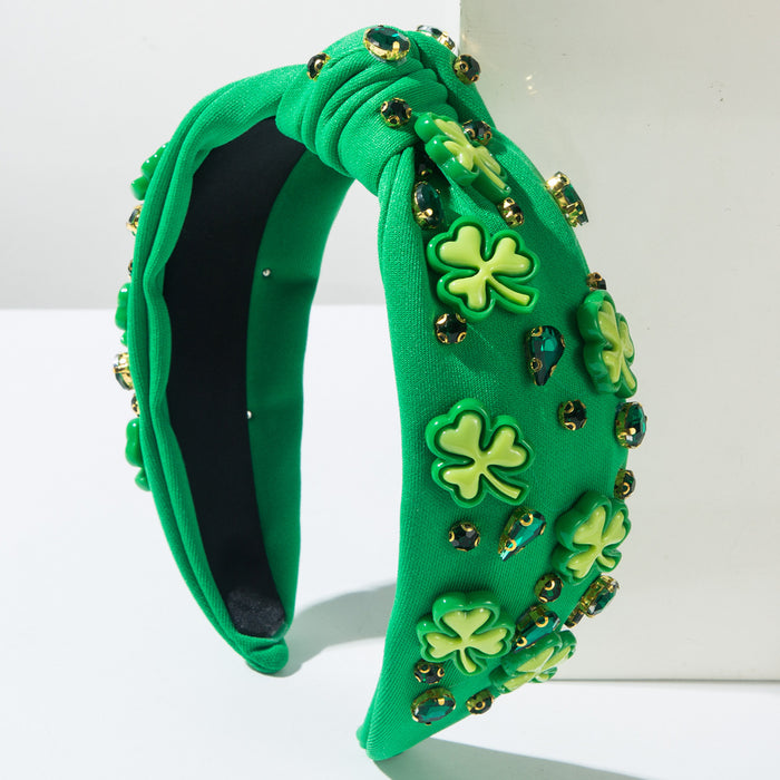 Wholesale St.  Patrick' s Day rhinestone-embellished clover accessory green headband