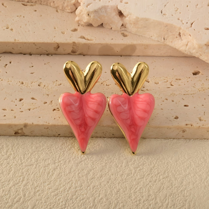 Wholesale Stainless Steel Heart Oil Drop Earrings Peach Heart Earrings