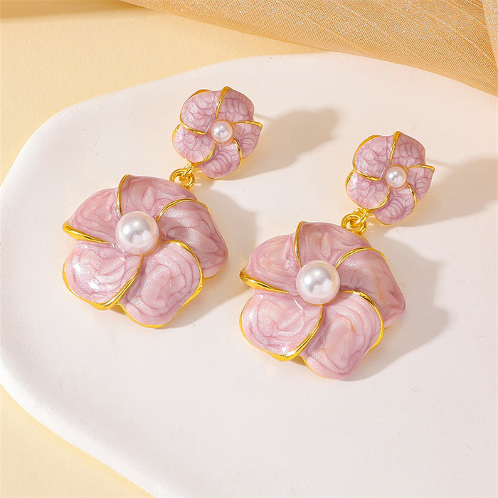 Wholesale Flower Earrings Pink Zinc Alloy Electroplated Fashion Accessory MOQ≥2