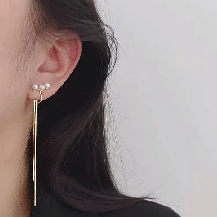 Wholesale  Mosquito Incense Plate Ear Clip Elegant Pearl Earrings Women's Long Tassel Earrings