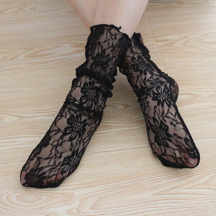 Wholesale Mid socks totem retro college style mesh lace