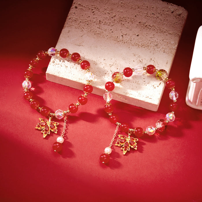 Wholesale  Leaves Beaded Crystal Bracelet Maple Niche Design All-match Red Bracelet