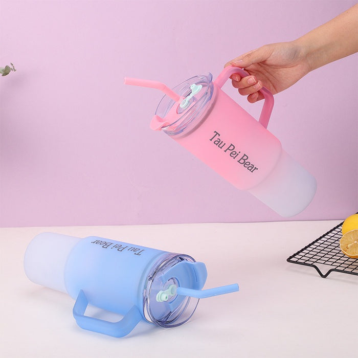 Wholesale Three-piece gradient color large capacity portable straw plastic cup set