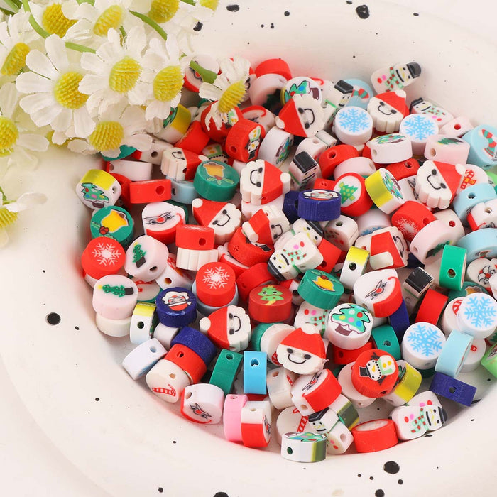 Wholesale 100pcs Polymer Clay Christmas Snowman Tree Cane Loose Beads JDC-BDS-LiuXia003