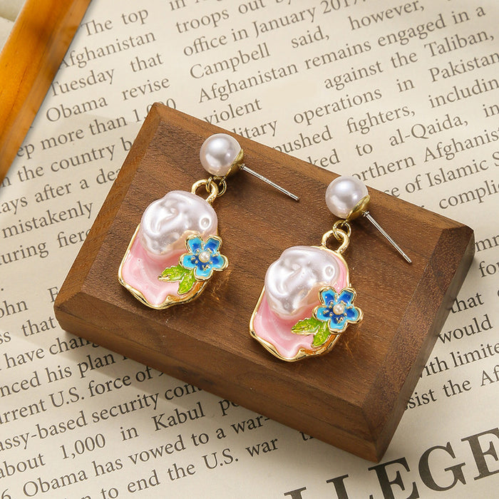 Wholesale Personalized enamel oil painting earrings, colorful earrings, pearl design earrings