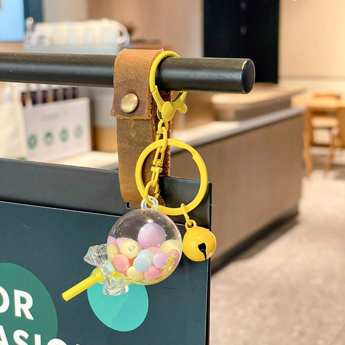 Wholesale Creative oil colored bead lollipop keychain cute cartoon car couple bag pendant small gift