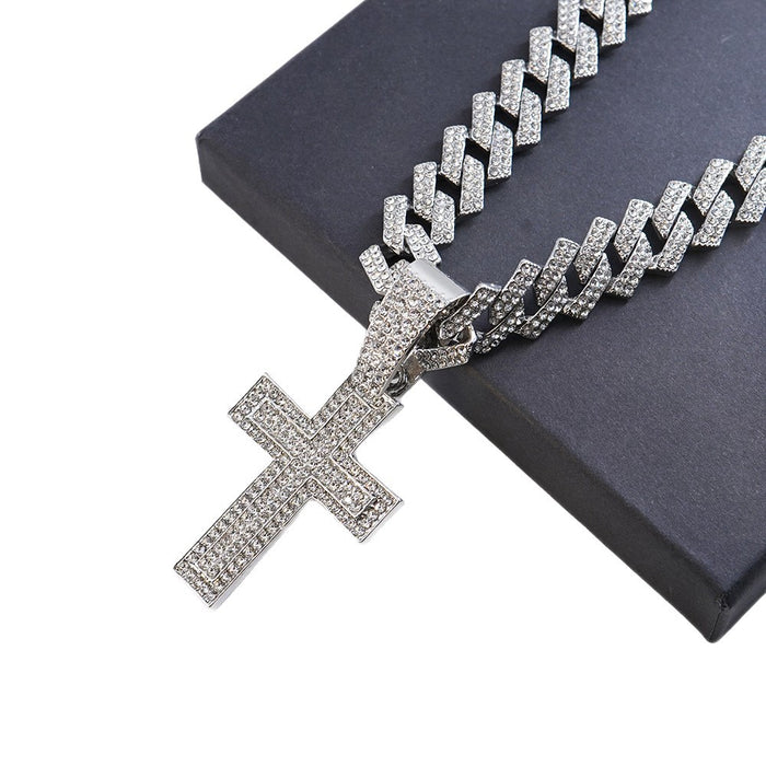 Wholesale Alloy Full Diamond Trend Rap Rhombus Men's Chain Necklace Jewelry