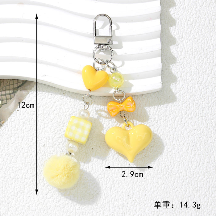 Wholesale Stylish Green Acrylic Beaded Keychain Heart Bag Charm Fashion Accessory Gift MOQ≥2