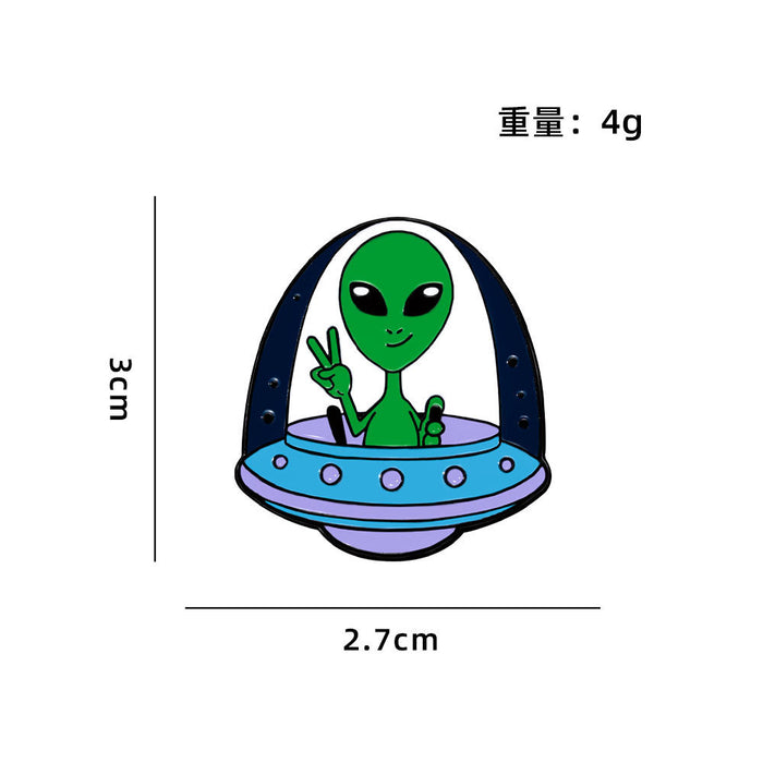 Wholesale Funny alien series badges cute cartoon space alien flying saucer brooch