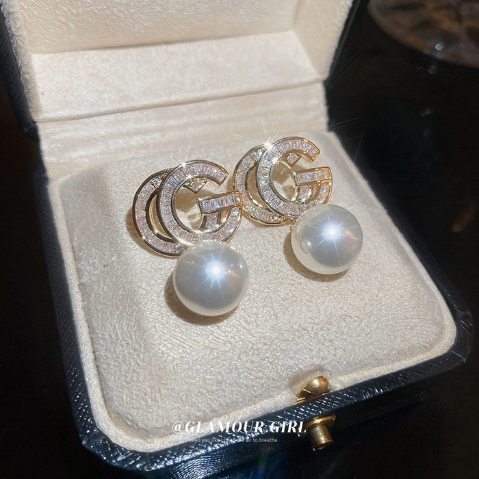 Wholesale Pearl Zircon Geometric Letter Earrings JDC-ES-BaoYu001