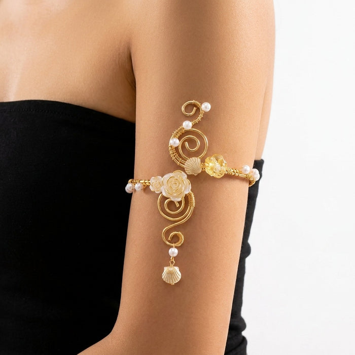 Wholesale Floral Design Pearl Open Cuff Bracelet Accessory for Wedding Party Gift Boutique