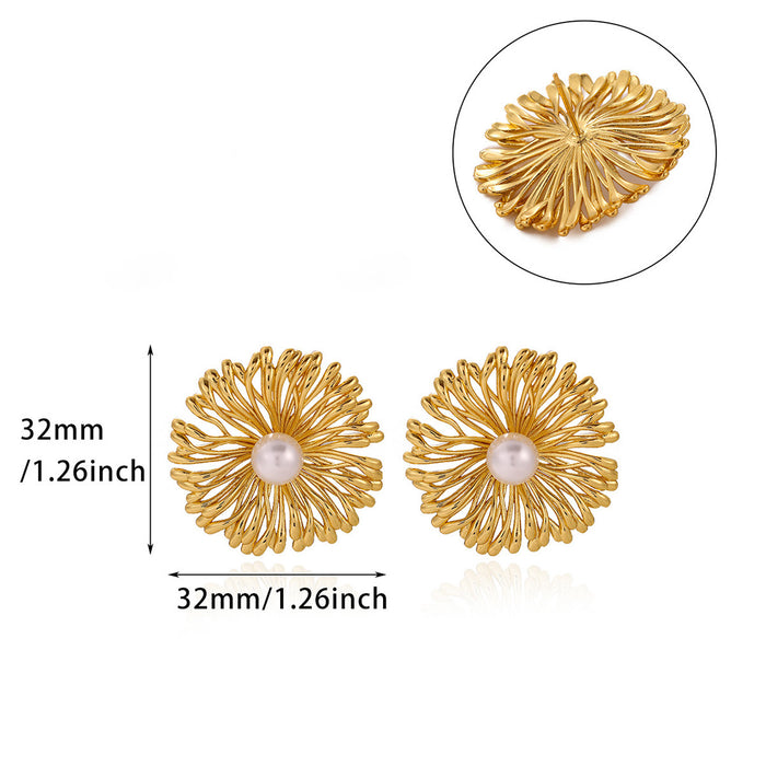 Wholesale Leaf Imitation Pearl Earrings Stainless Steel Gold-Plated Round Geometric Earrings
