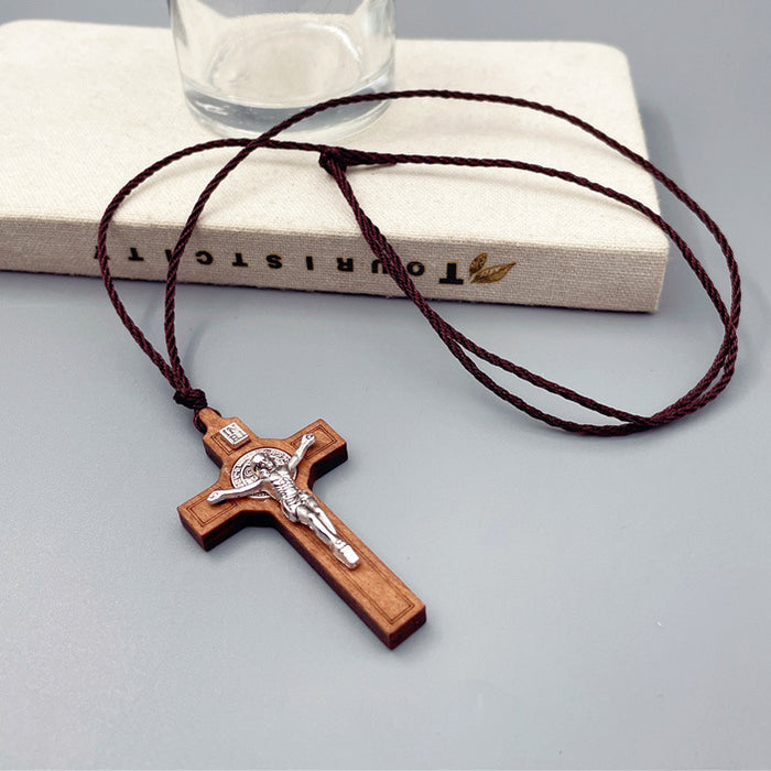 Wholesale Wooden metal cross necklace jewelry, unisex popular jewelry