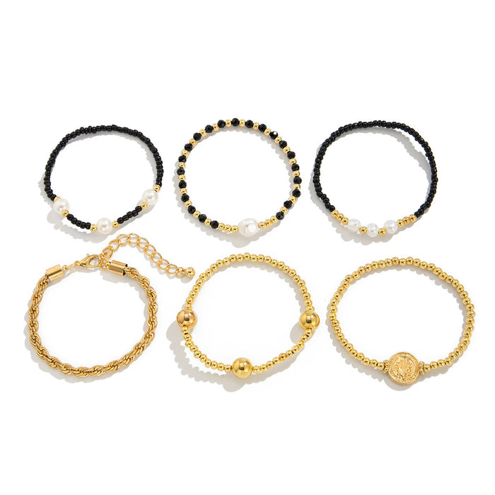 Wholesale Creative crystal bead pearl bracelet, metal hang tag, stacked elastic bracelet