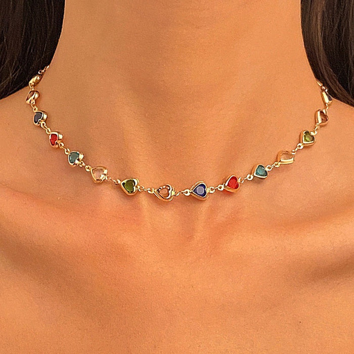 Wholesale Colorful heart-shaped zircon bracelet, temperament alloy heart-shaped dopamine bracelet