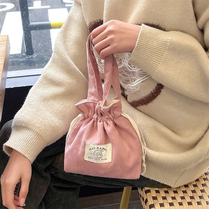 Wholesale Corduroy drawstring bag, large capacity handbag storage bag, canvas bag with hand tie pocket