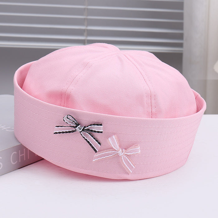 Wholesale Striped bow sailor hat is lightweight, breathable, niche, and comfortable with flip over eaves