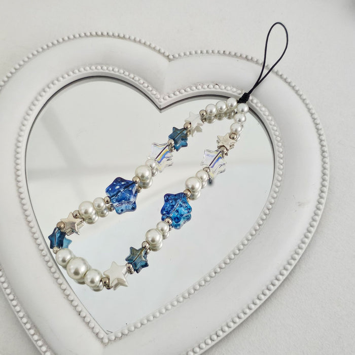 Wholesale Blue Pearl Star Mobile Phone Chain Popular Beaded Mobile Phone Chain Hanging Chain