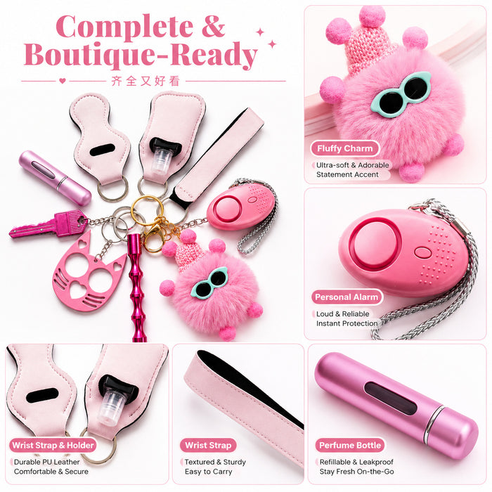 Wholesale Ladies Safety Keychain Set With Neoprene Storage Pouch 10 Piece Red Trendy Car Key Accessory
