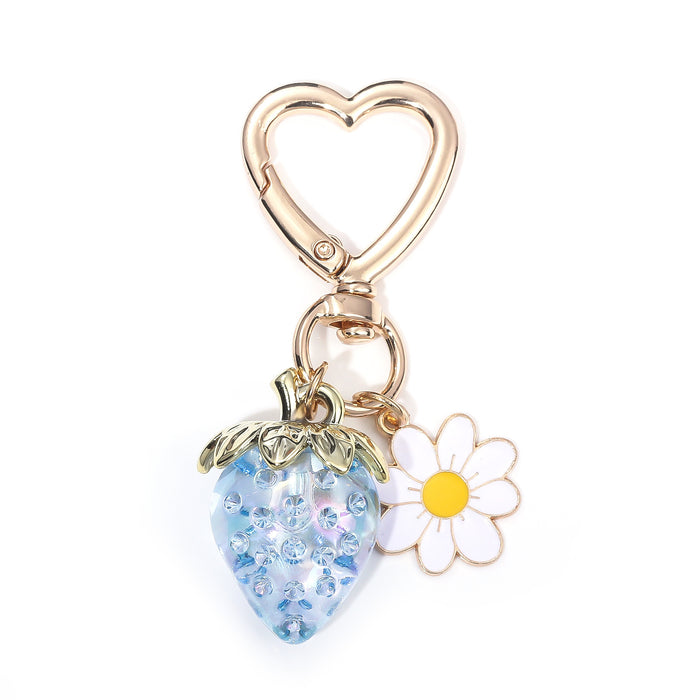 Wholesale Metal Strawberry Keychain Transparent Plating Sweet Fruit Bag Charm