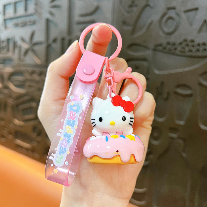 Wholesale Cartoon electroplated donut cat keychain