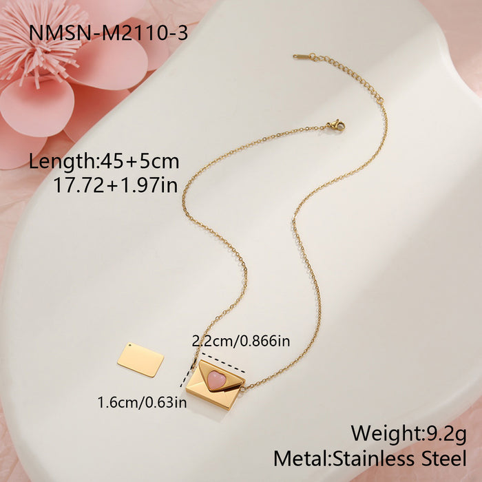 Wholesale Valentine' s Day Natural Stone Heart-Shaped Envelope Stainless Steel Necklace
