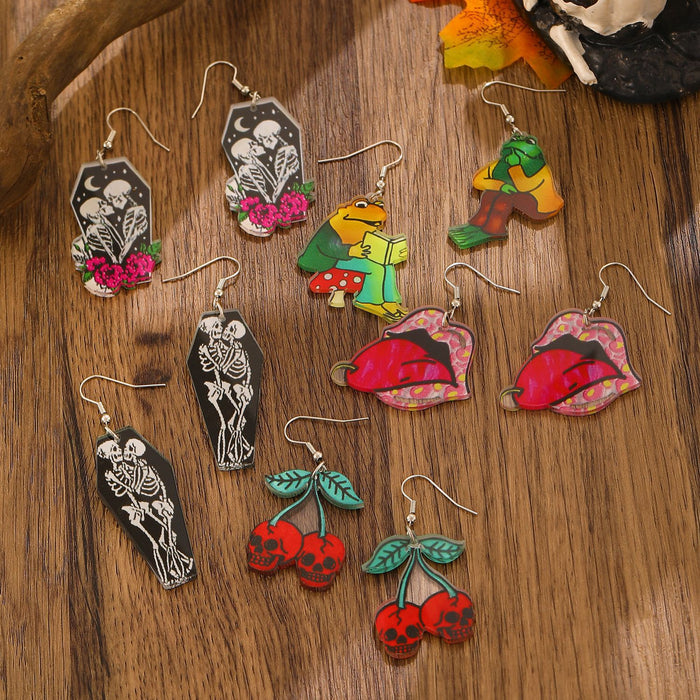 Wholesale  Cherry Skull Lonely Frog Acrylic Cartoon Earrings Earrings Jewelry
