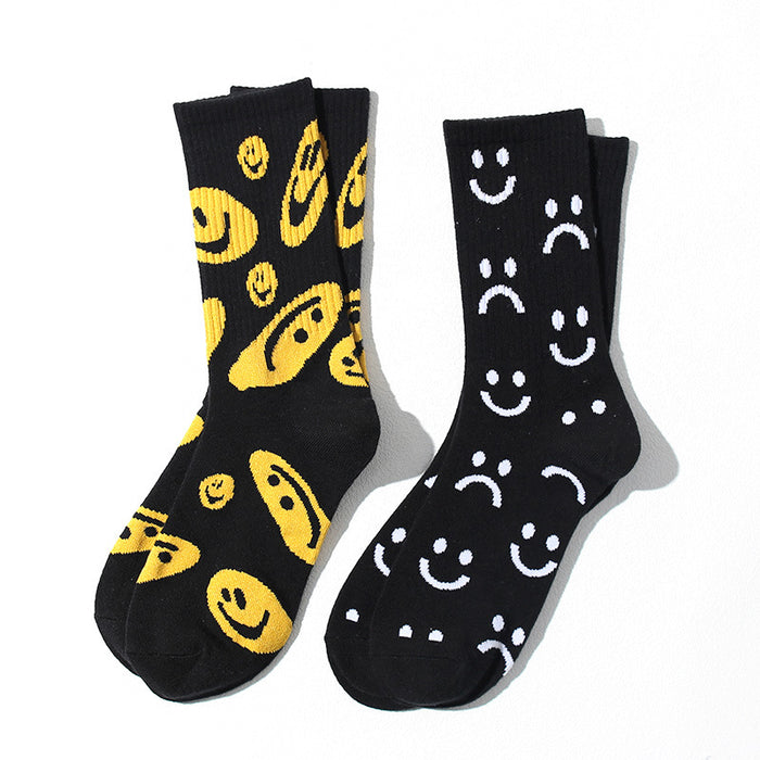 Wholesale Smiling face socks, street skateboarding socks, mid length socks, cotton socks, socks