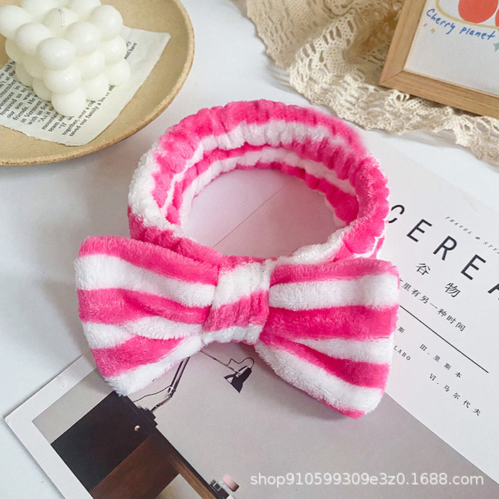 Wholesale Leopard Print Polka Dot Striped Bow Headband Women' s Face Wash Sports Headband Coral Velvet Hair Accessories