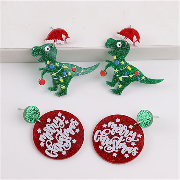 Wholesale Christmas Dinosaur Snowflake Acrylic Earrings JDC-ES-ChouD005