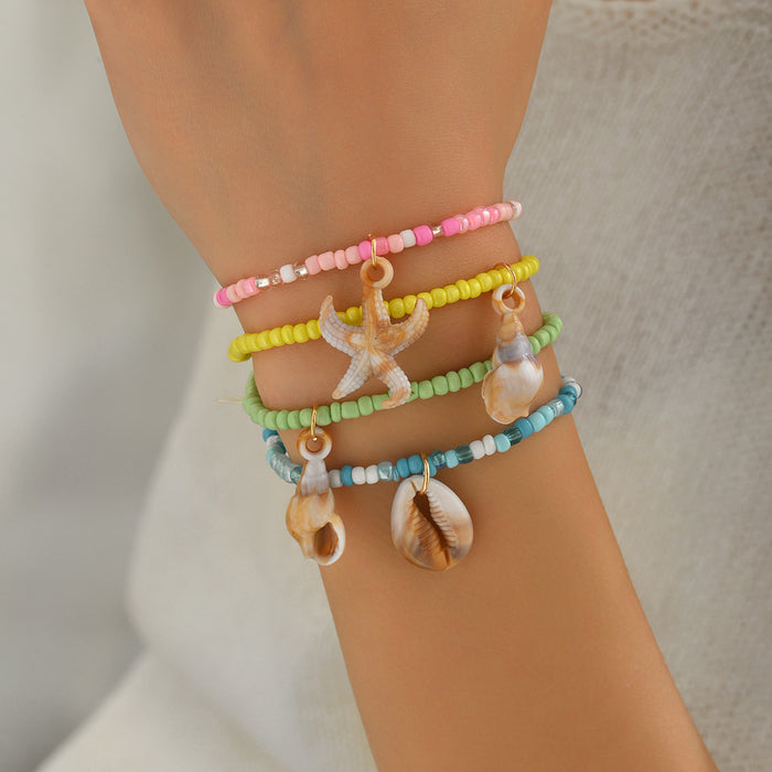 Wholesale Rice Bead Bracelet 4-Piece Set Summer Shell Starfish Pendant Bracelet