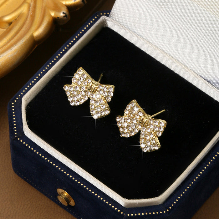 Wholesale New S925 Silver Needle French Bow Diamond Earrings